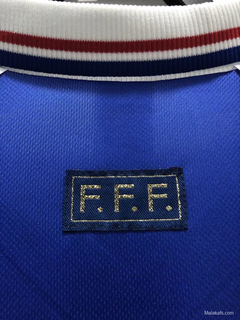 Retro 1998 Long Sleeve France Home Soccer Jersey With 98 France Patch