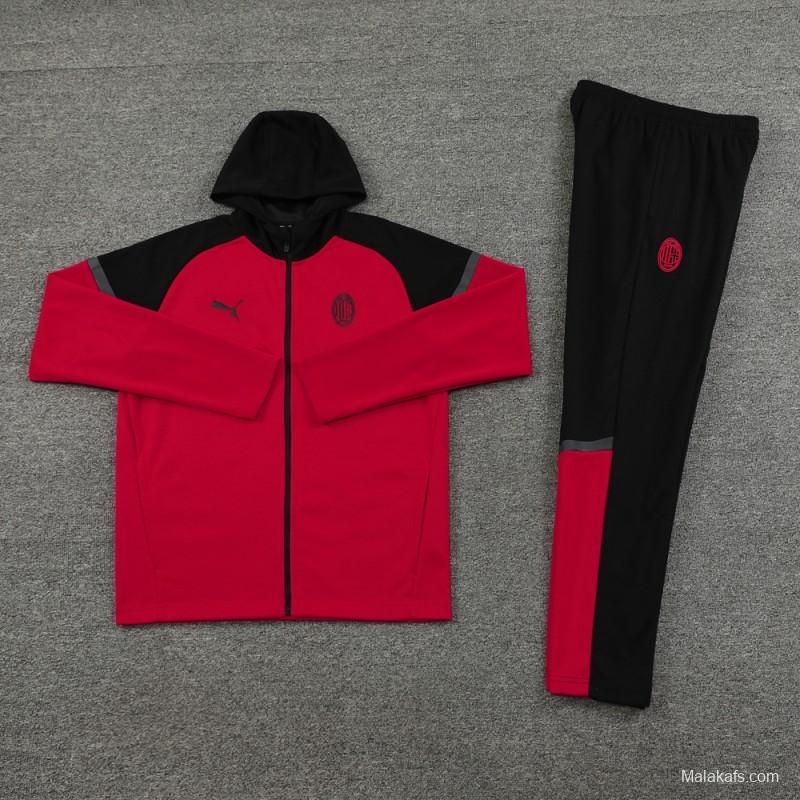 24/25 AC Milan Red/Black Hoodie Full Zipper Jacket +Long Pants