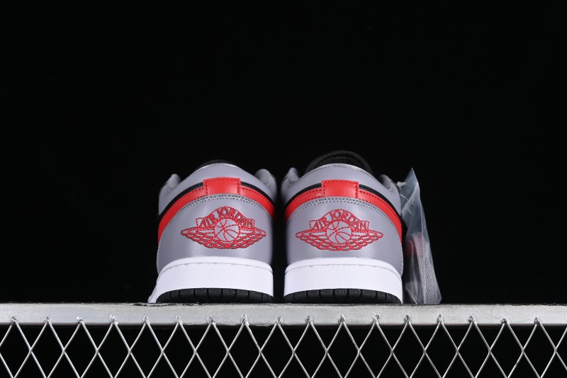 Nike Air Jordan 1 Low AJ1 Basketball Shoes in Grey Black with Red Swoosh - FZ4183-002