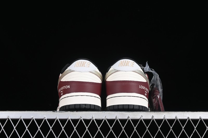 Louis Vuitton x Nike Dunk Low Customized Sneakers - Burgundy with Silver Swoosh SB Low Top Casual Skate Shoes - FC1688-188