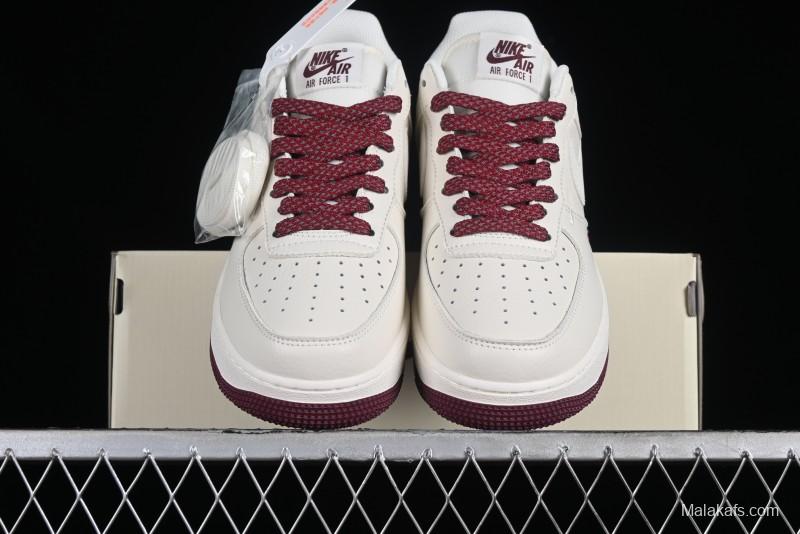 Nike Air Force 1 '07 Low "NIKE" Triple Swoosh Series White Wine Red Classic Casual Sneakers - TV2306-258