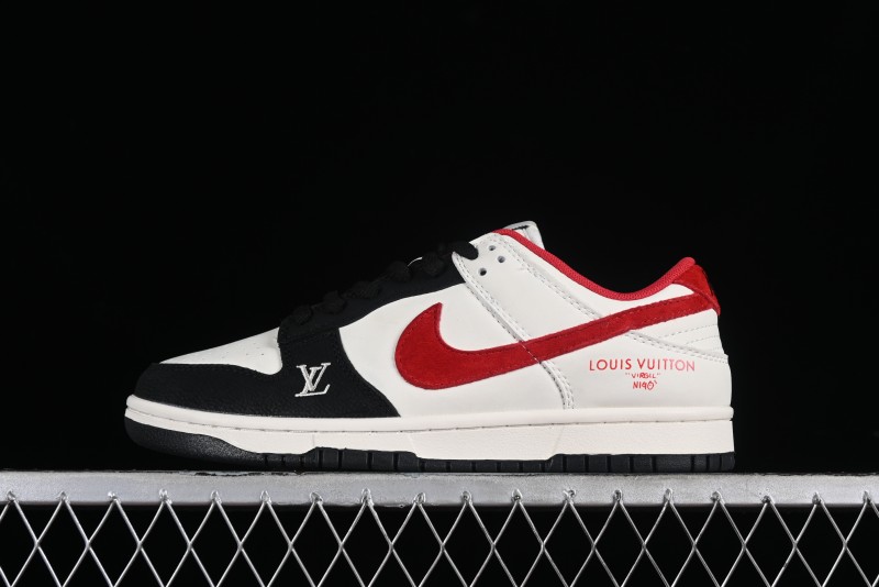 Nike SB Dunk Low LV Collaboration - Beige Black Red Glow in the Dark Anniversary High-End Custom Low-Top Casual Skate Shoes - JH8035-931