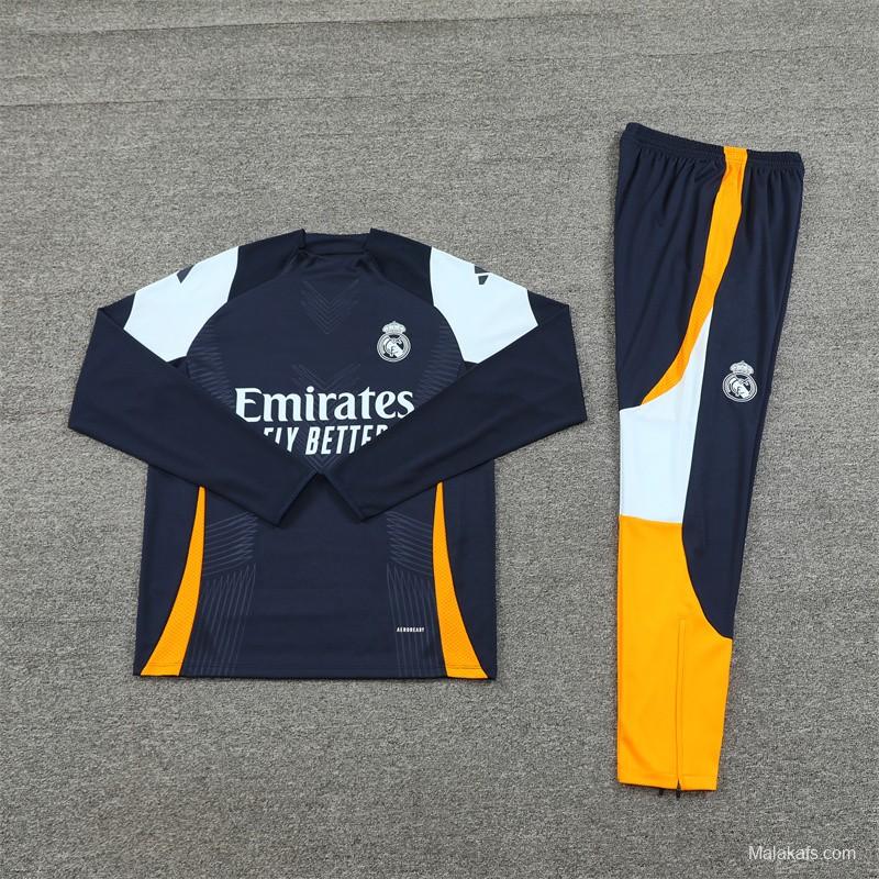 24/25 Real Madrid Navy Half Zipper Jacket+Long Pants