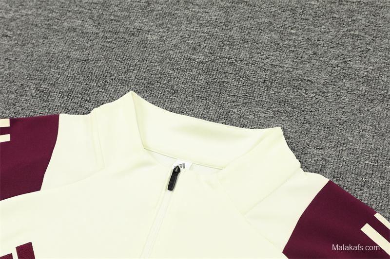 24/25 Kids Bayern Munich Light Yellow/Wine Half Zipper Jacket+Long Pants