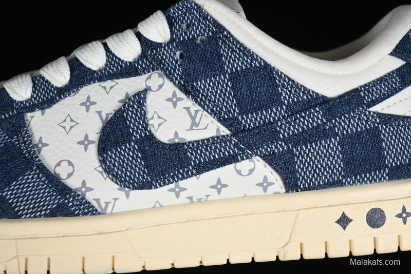 Nike SB Dunk Low LV Collaboration - Denim Checker Anniversary High-End Custom Low-Top Casual Skate Shoes - JH8310-949