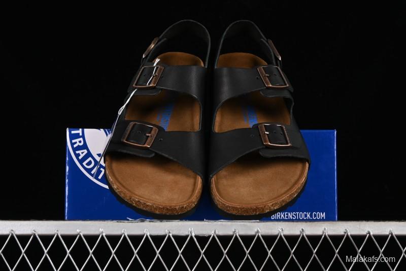 Birkenstock Birkenstock Sandals Series Black Leather with Soft Cushioning Cork Midsole - T.D4