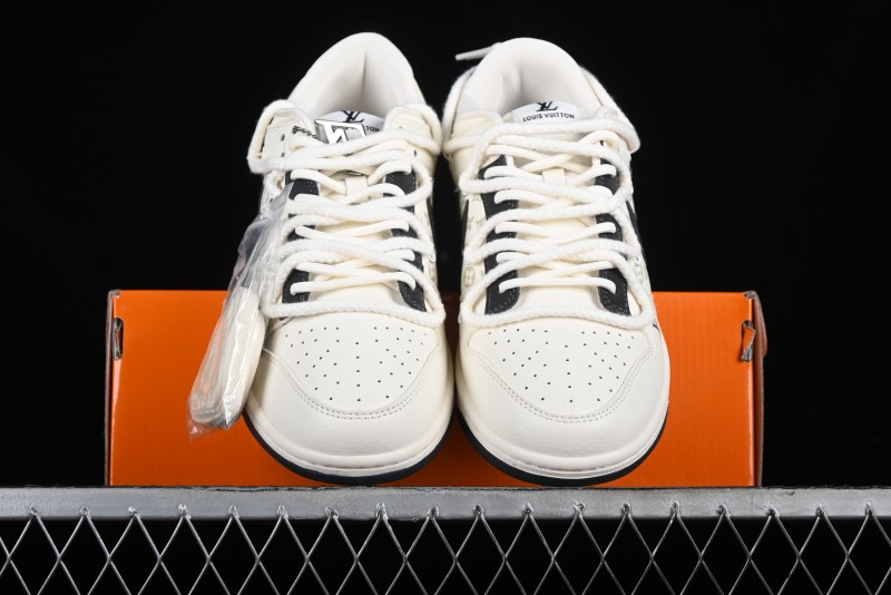 Nike SB Dunk Low LV Collaboration Strap Monogram Beige Black Hook Anniversary High-End Custom Low-Top Casual Skate Shoes - SJ2068-260