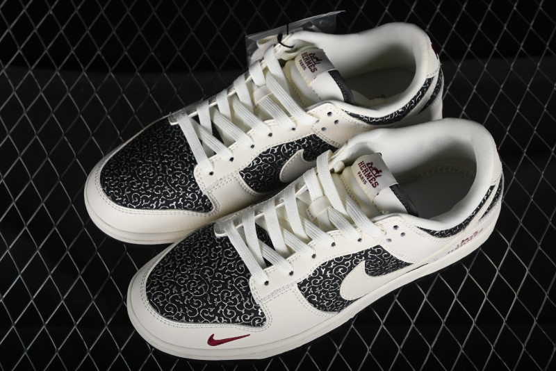 Nike SB Dunk Low Hermes Collaboration - Beige Swoosh Anniversary High-End Custom Low-Top Casual Skate Shoes - XD6188-038