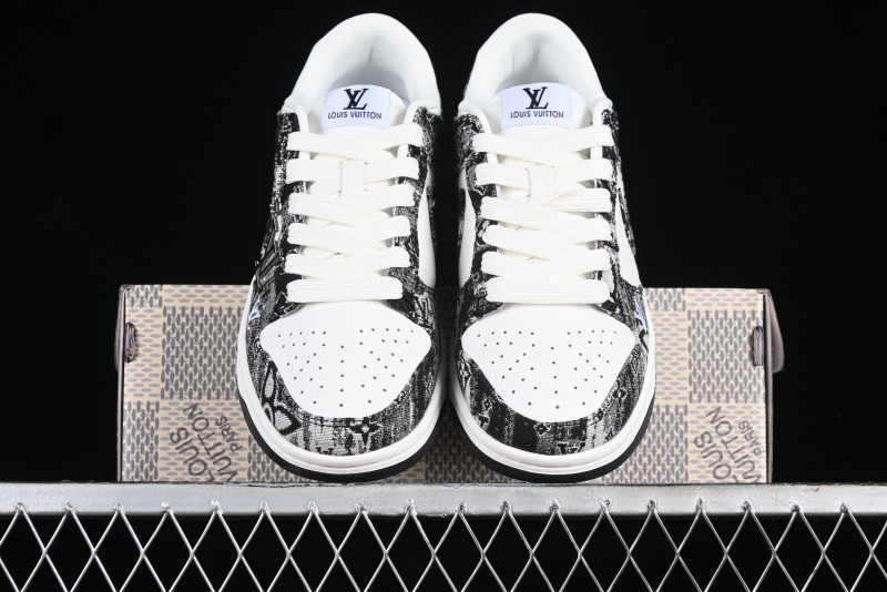 Nike SB Dunk Low LV Collaboration - Black Denim Anniversary High-End Custom Low-Top Casual Skate Shoes - XB3802-351