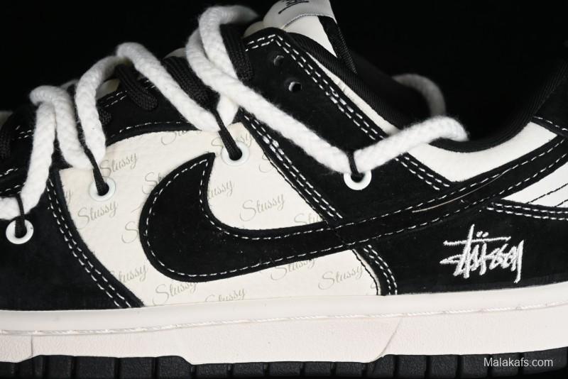 Stussy x Nike Dunk Low SB Sneakers in Beige Black Swoosh - SJ2068-252