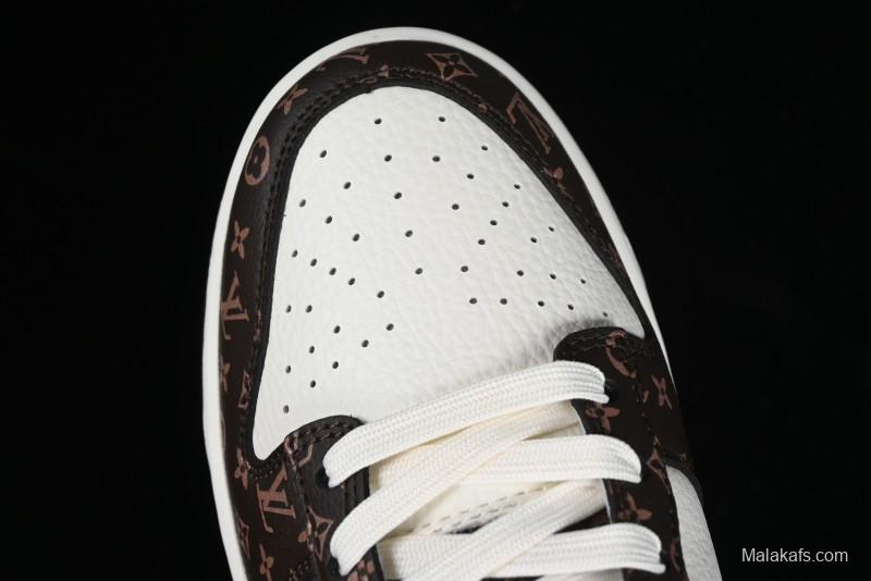 Nike SB Dunk Low LV Collaboration - Checkerboard Brown White Swoosh Anniversary High-End Custom Low-Top Casual Sneakers - SJ2068-253