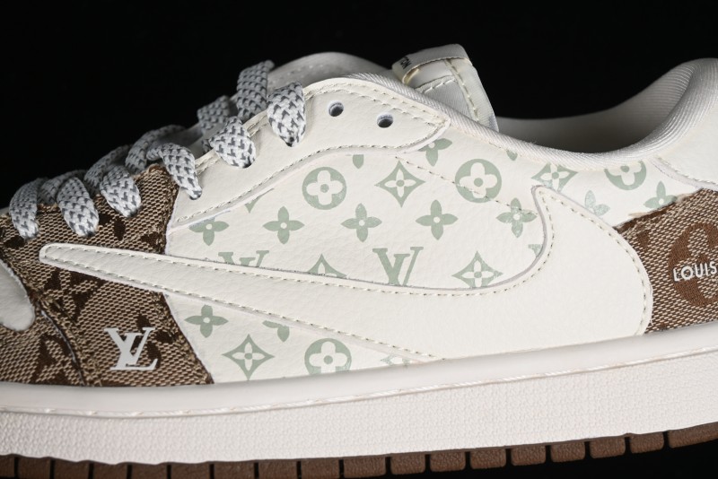Nike Travis Scott x Fragment Design x Jordan Air Jordan 1 Low OG SP AJ1 LV Light Brown Print Casual Sneakers - SJ2068-102