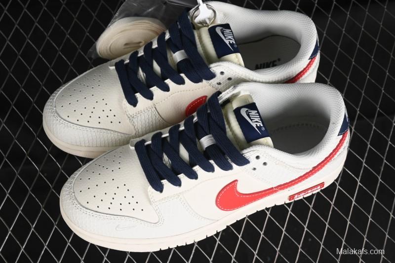 Nike SB Dunk Low Supreme Collaboration - White Dragon Scale Anniversary Custom Low-Top Casual Skate Shoes - BB8685-101