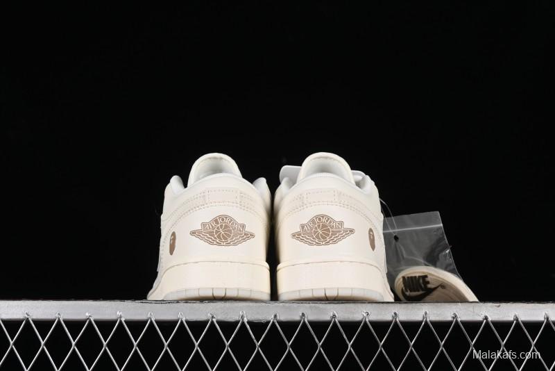 Nike Air Jordan 1 Low AJ1 Bape Collaboration - Pig Eight Patchwork Custom High-End Low-Top Basketball Shoes - LJ6688-002