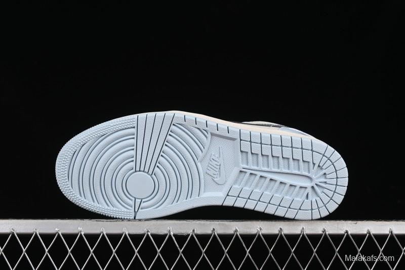 Nike Air Jordan 1 Low Retro Basketball Shoes - Giorgio Armani Collaboration Ice Blue - WG8850-012