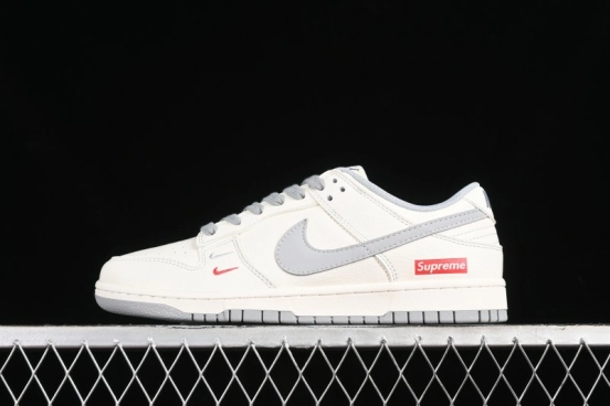 Nike SB Dunk Low Supreme Collaboration - Off White Gray Double Swoosh Anniversary Custom Low-Top Casual Skate Shoes - XX2025-317