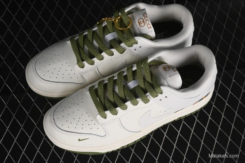 Nike SB Dunk Low Gucci Collaboration - Off White with Green Swoosh Anniversary High-End Custom Low-Top Casual Skate Shoes - KK1888-007