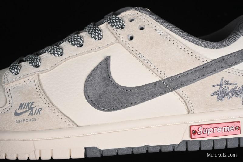 Nike SB Dunk Low x Supreme x Stussy Anniversary Customized Sneakers in Off-White Grey Check - SJ2068-272