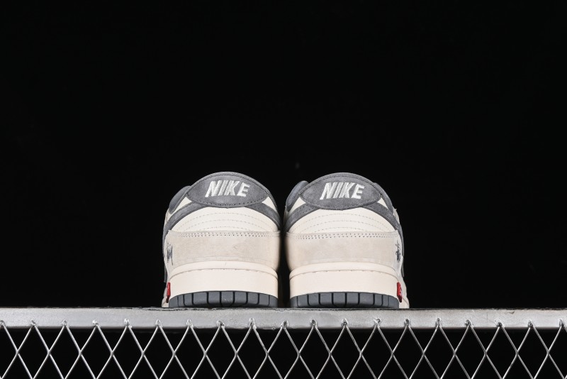 Nike SB Dunk Low x Supreme x Stussy Anniversary Customized Sneakers in Off-White Grey Check - SJ2068-272