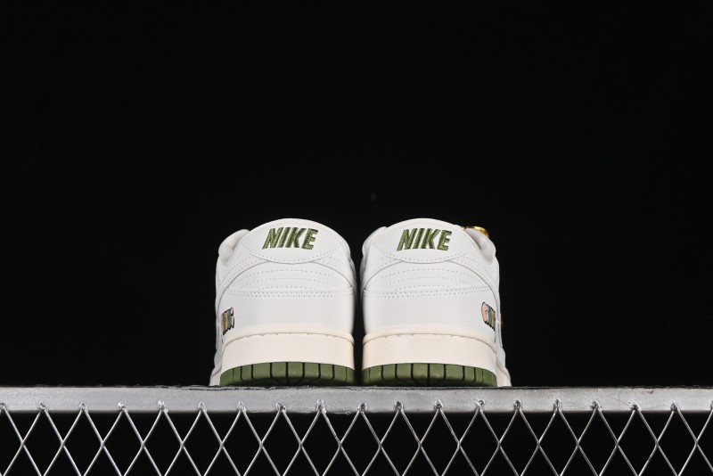 Nike SB Dunk Low Gucci Collaboration - Off White with Green Swoosh Anniversary High-End Custom Low-Top Casual Skate Shoes - KK1888-007