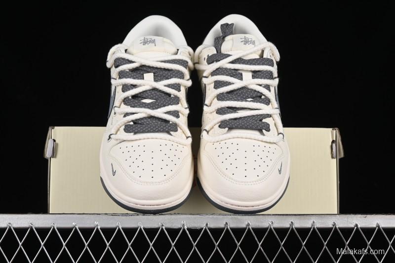 Stussy x Nike Dunk Low SB Sneakers in Off-White and Gray with Stussy S Titanium Accessory - SJ2068-275
