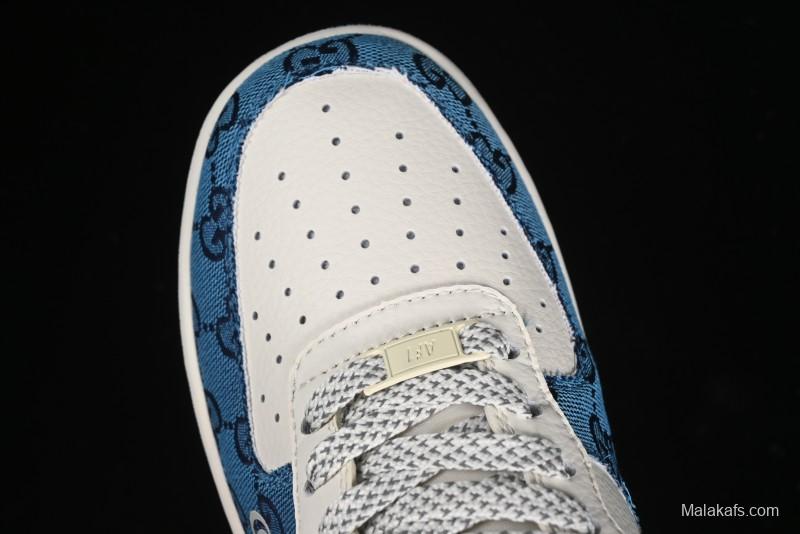 Nike Air Force 1 '07 Low Gucci Collaboration - Blue Floral Print Casual Sneakers - BB9577-101