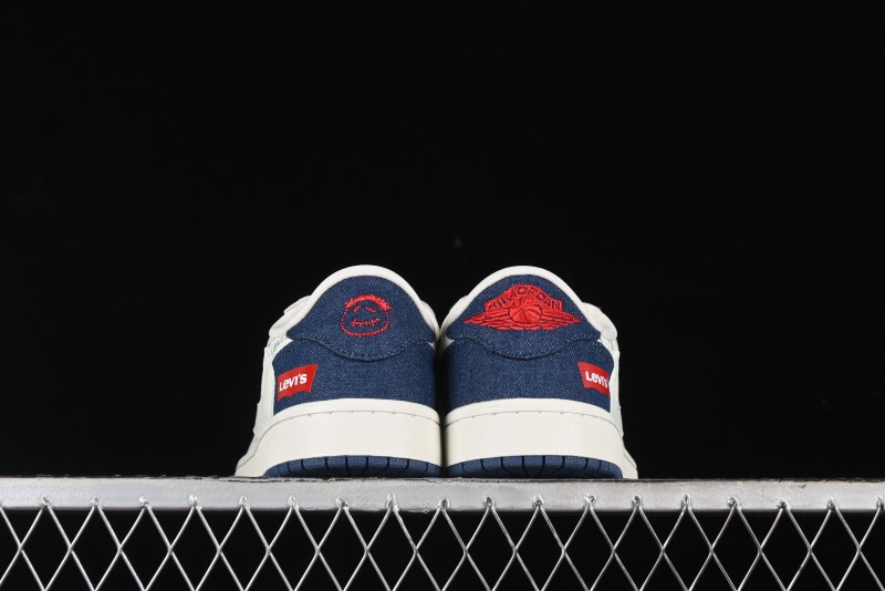 Nike Travis Scott x Fragment Design x Air Jordan 1 Low OG SP AJ1 Levi's Collaboration - White Blue Canvas Low Top Casual Sneakers - JH6088-605