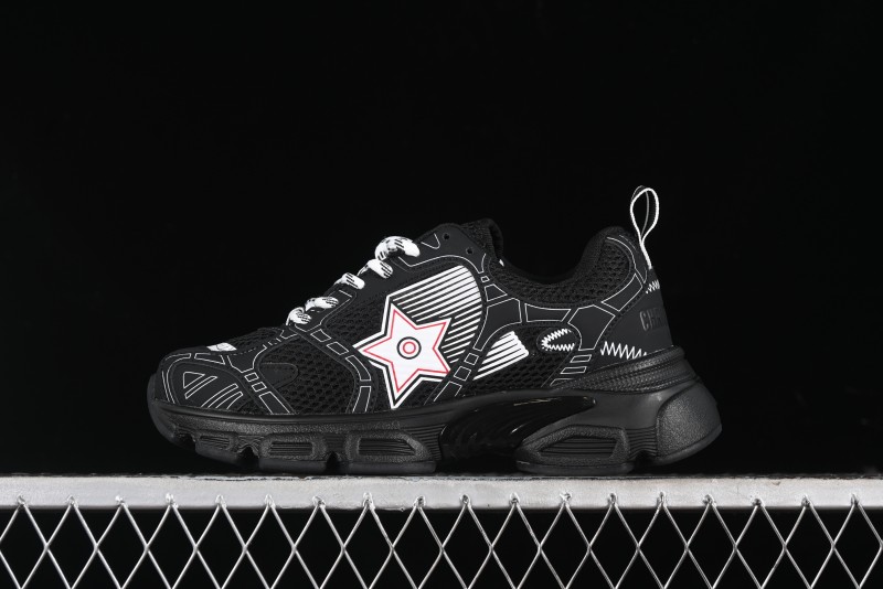 Dior Chrono Round Toe Lace-Up Lifestyle Casual Running Sneakers - 6865 WHITE BLACK