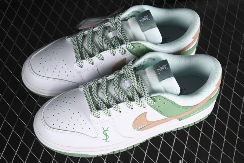 Nike SB Dunk Low YSL Series - White Green Brown Swoosh Anniversary High-End Custom Low-Top Casual Sneakers - GF2409-169