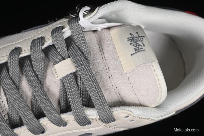 Nike SB Dunk Low Stussy Collaboration - Grey Pigskin Red Tail Anniversary High-End Custom Low-Top Casual Skate Shoes - XY2025-015