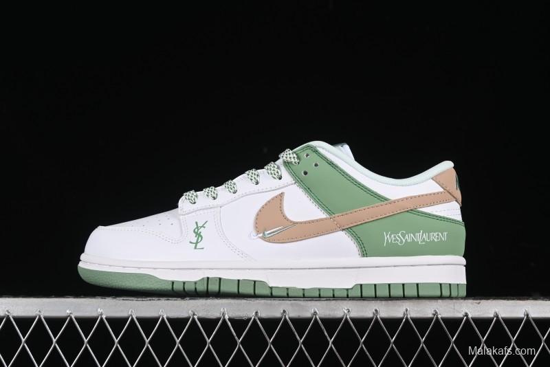 Nike SB Dunk Low YSL Series - White Green Brown Swoosh Anniversary High-End Custom Low-Top Casual Sneakers - GF2409-169