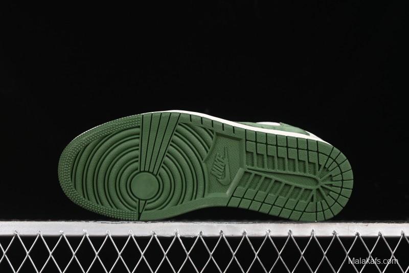 Nike Travis Scott x Fragment Design x Air Jordan 1 Low OG SP AJ1 LV Collaboration - Grey Green Pigskin Low Top Casual Sneakers - XZ1268-005