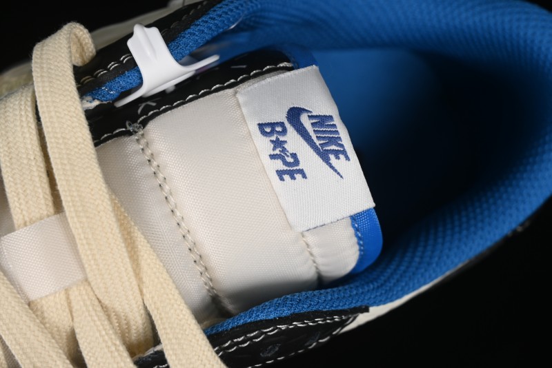 Nike Travis Scott x Fragment Design x Air Jordan 1 Low OG SP AJ1 Bape Collaboration - Crocodile Leather Black White Blue Low Top Casual Sneakers - XZ2828-001