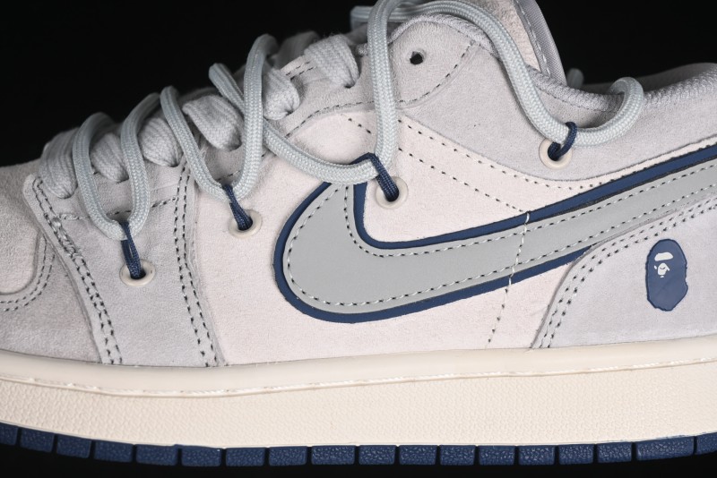 Nike Air Jordan 1 Low AJ1 Bape Collaboration - Grey Blue Retro Basketball Shoes with Custom Laces - SJ9950-019