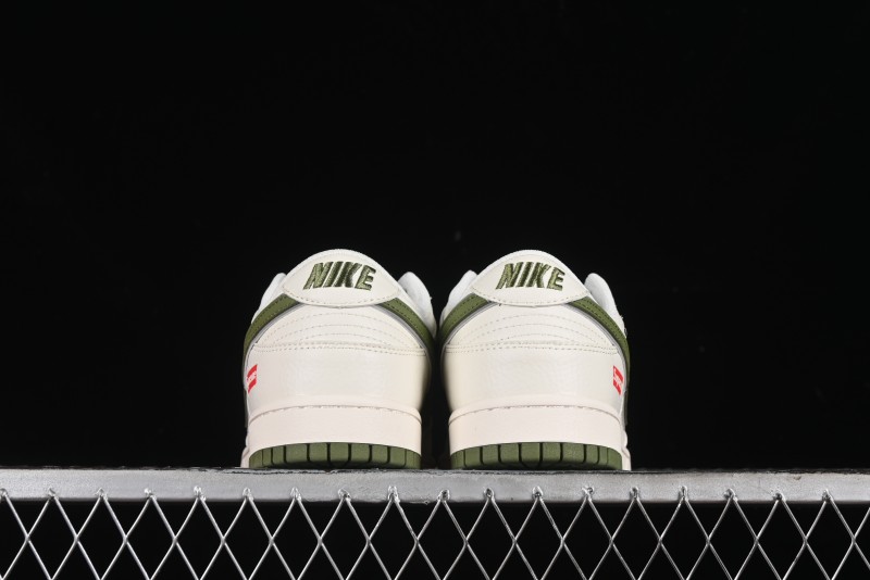Nike SB Dunk Low Supreme Collaboration - Double Swoosh Beige Dark Green Anniversary High-End Custom Low-Top Casual Skate Shoes - XX2025-689