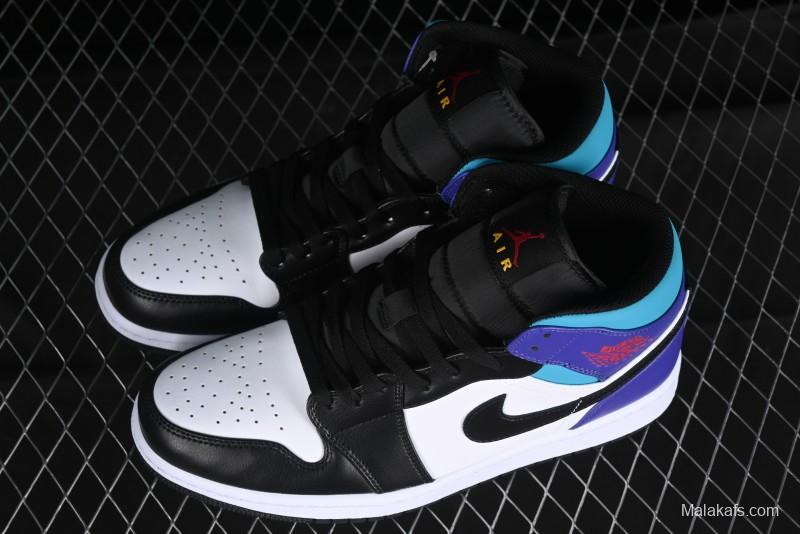 Nike Air Jordan 1 Mid AJ1 Lakers Colorway Black White Purple Mid-Top Casual Sneakers - DQ8426-154