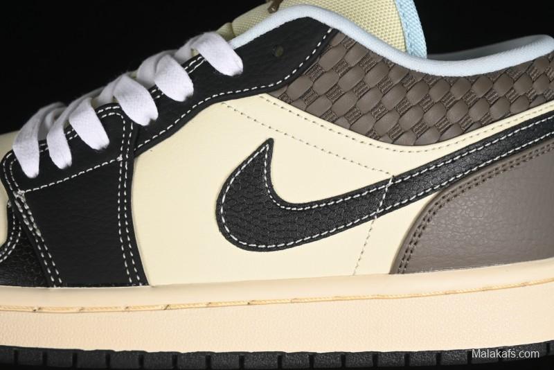 Nike Air Jordan 1 Low "Coconut Milk Black" Casual Basketball Shoes with Contrast Swoosh - HQ3437-101