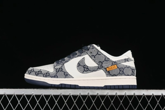 Nike SB Dunk Low Gucci Collaboration - Dark Blue Anniversary High-End Custom Low-Top Casual Skate Shoes - BB9676-313