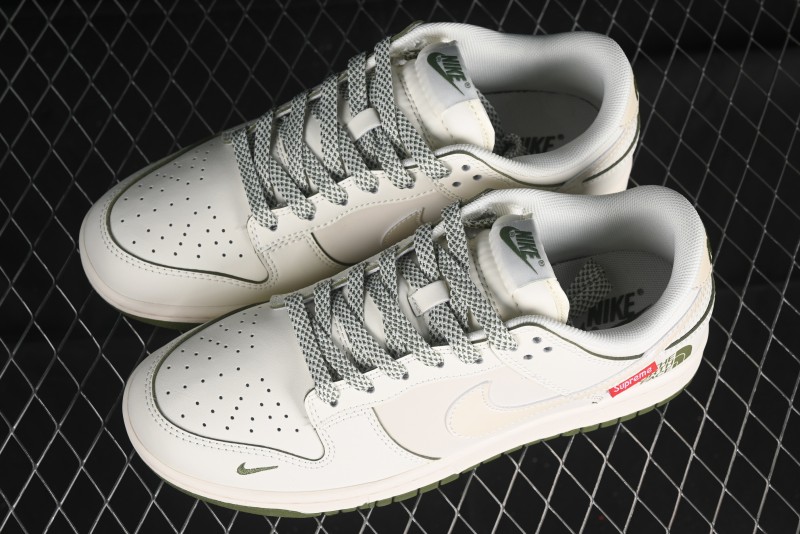 Nike SB Dunk Low Supreme The North Face Collaboration - Beige Green Reflective Swoosh Anniversary Custom Edition Low-Top Casual Skate Shoes - XX2025-638