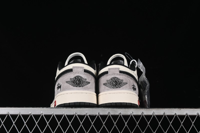 Nike Air Jordan 1 Low Stussy Collaboration - Grey Black Red Label Retro Basketball Shoes - SJ9950-034