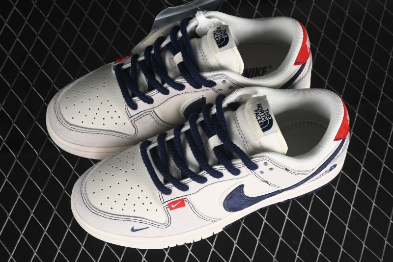 Nike SB Dunk Low The North Face Collaboration - Grey Pigskin Navy Swoosh Anniversary Custom Low-Top Casual Skate Shoes - SJ1089-012