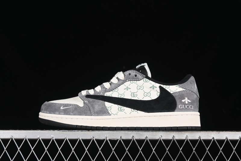 Nike Travis Scott x Fragment Design x Air Jordan 1 Low OG SP AJ1 Gucci Collaboration - Black Hook Dragonfly Low-top Casual Sneakers - SJ2068-137
