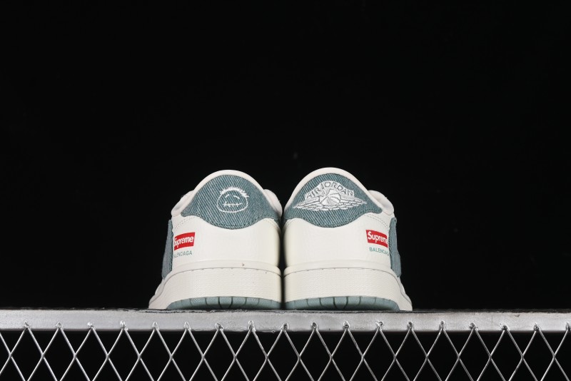 Nike Travis Scott x Fragment Design x Air Jordan 1 Low OG SP AJ1 Supreme Collaboration - Green Canvas Swoosh Low-Top Casual Sneakers - JH6088-706