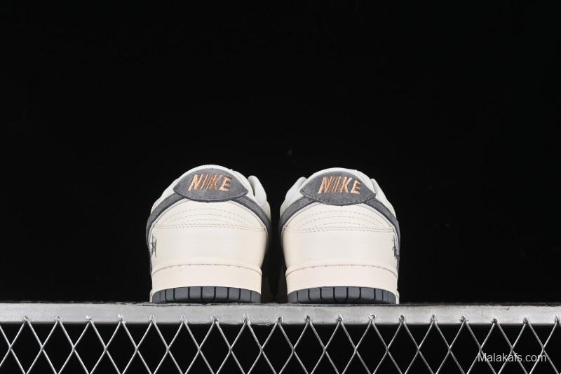 Nike SB Dunk Low Stussy Collaboration - Off White Grey Pig Anniversary Custom Low-Top Casual Skate Shoes - XX2025-888