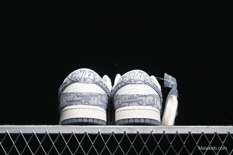 Nike SB Dunk Low Dior Collaboration - Woven Grey Check Anniversary High-End Custom Low-Top Casual Skate Shoes - YX5066-247