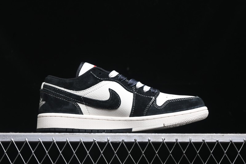 Nike Air Jordan 1 Low AJ1 Supreme Collaboration - Black White Two-Tone Retro Basketball Shoes - SJ9950-021