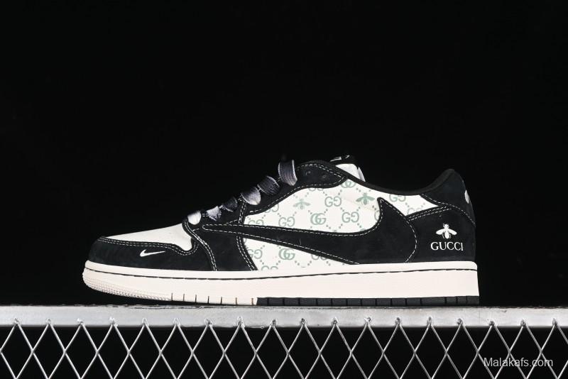 Nike Travis Scott x Fragment Design x Air Jordan 1 Low OG SP AJ1 Gucci Collaboration - Black Dragonfly Low-top Casual Sneakers - SJ2068-139