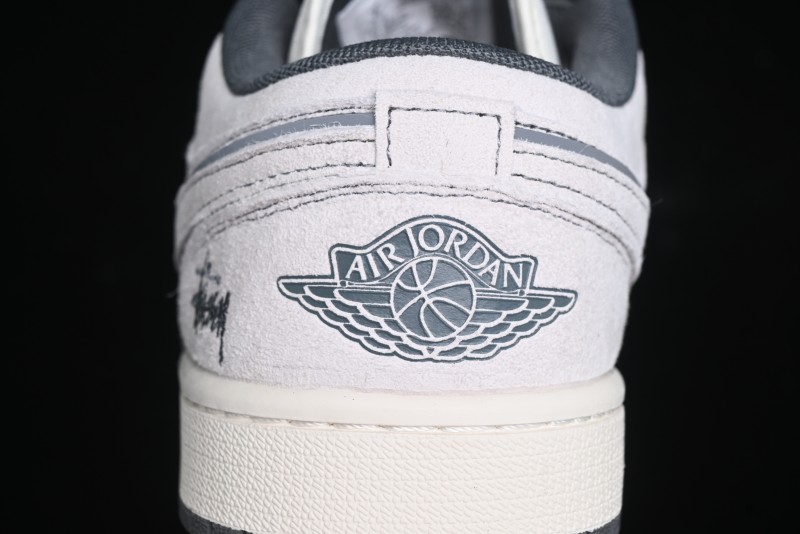 Nike Air Jordan 1 Low AJ1 Stussy Collaboration - Premium Customized Pigskin Grey Line Retro Basketball Shoes - DM9188-005
