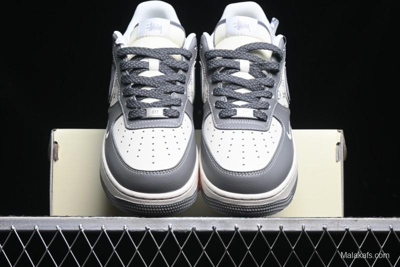 Nike Air Force 1 '07 Low Stussy Collaboration - Beige Grey Red Print Casual Sneakers - XZ6188-338