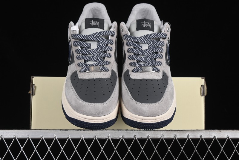 Nike Air Force 1 '07 Low Stussy Collaboration - Grey Pigskin Blue Sole Low-Top Casual Sneakers - SJ6698-005